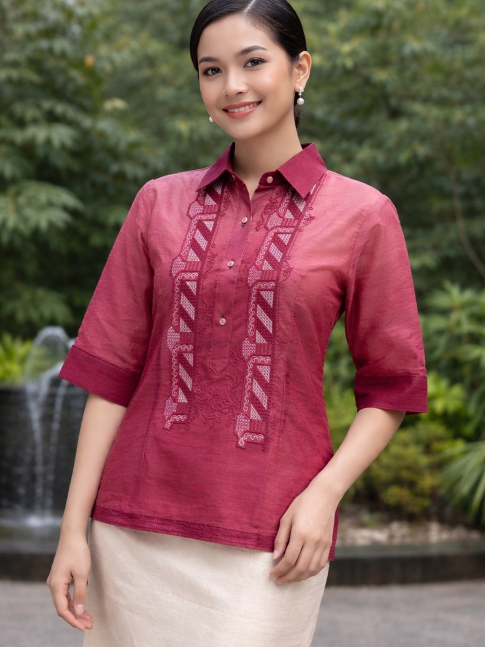 Women's Modern Barong -in Monochromatic Fabric